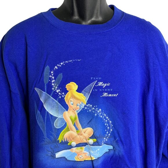 Vintage Disney Tinkerbell Crewneck Sweatshirt XXL Blue Pullover Long Sleeves - Picture 2 of 6